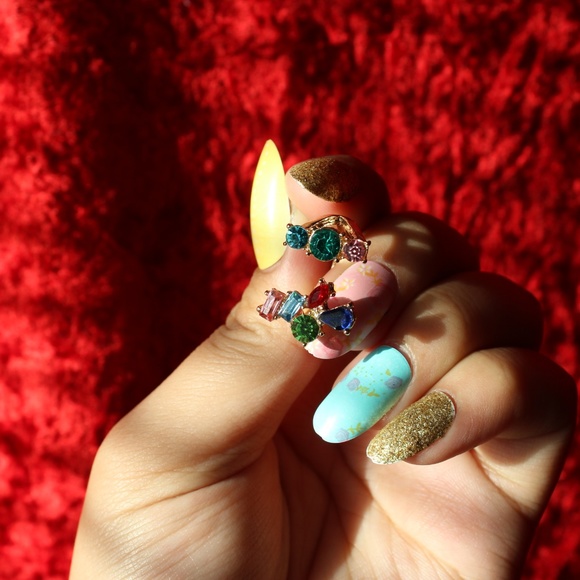 Gemstone Cluster Cuff Ring (I Take Offers!) - Picture 2 of 8